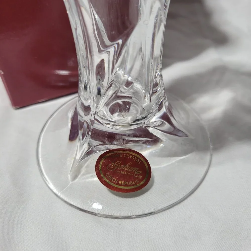 Gorham Etched Flower Bud Vase Fine Crystal Clear 8 in Czech Republic Etched